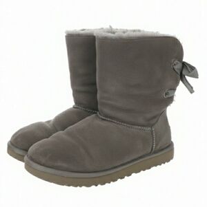 Womens Size 12 Gray Pull On Winter UGGS Boots Shoes Furry Warm Bow